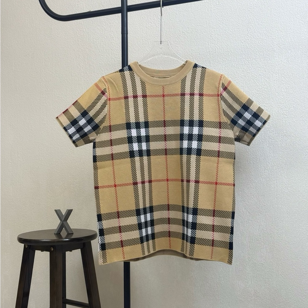 Burberry Tan and Black Check Short Sleeve Shirt